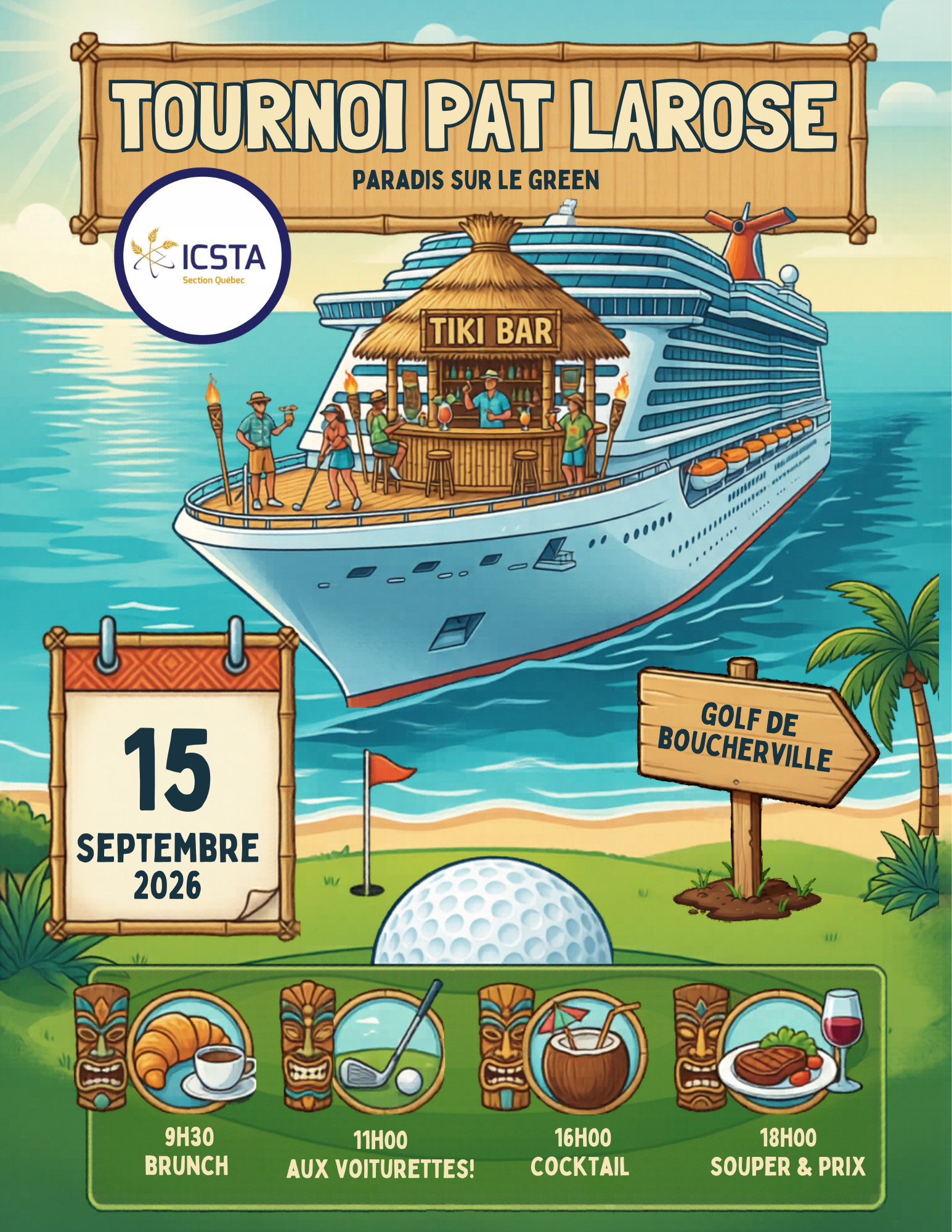 Affiche du Tournoi Pat Larose 2026, thème Croisière dans les Caraïbes.